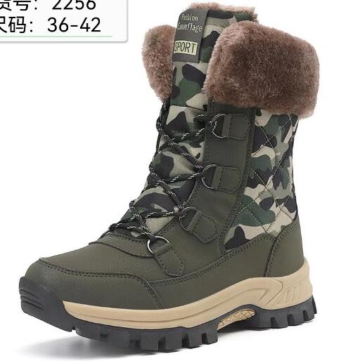

New fleece camouflage snow boots outdoor non-slip high top cotton shoes large size thick warm snow boots platform shoes C1330 36 армія зелений колір