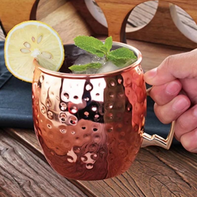 Nouveaux Mugs Moscow Mule en Acier Inoxydable Métal Plaqué Cuivre Martelé Anti-Chute Mugs à Bière Mugs à Cocktail Bar Banquet Mugs à Boire