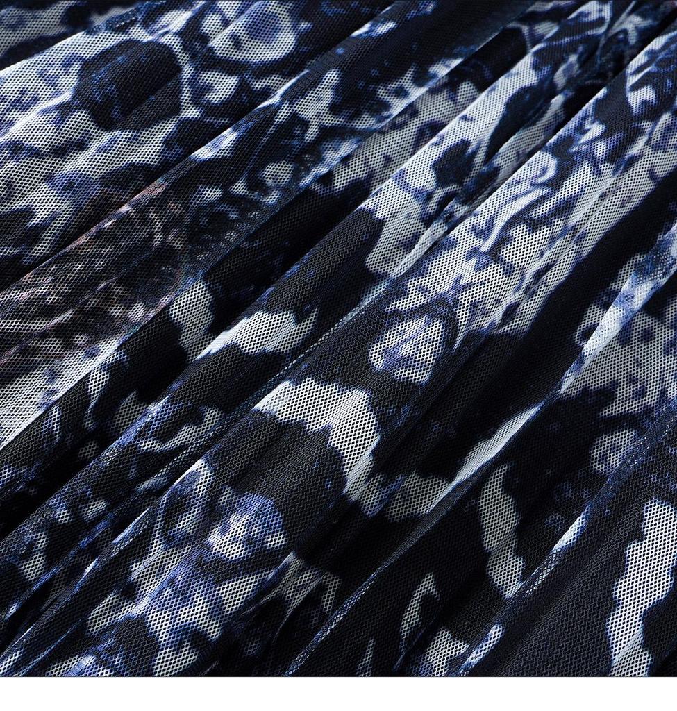 Women's High-Waist Slimming Retro Ethnic Mesh Pleated Skirt - 2026 Spring Collection