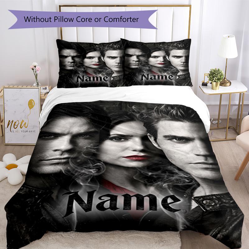 3Pcs Custom Name Vampire Diaries Bedding Set Duvet Cover Closure Includes 1Duvet Cover 2Pillowcases Soft And Comfortable For All Seasons