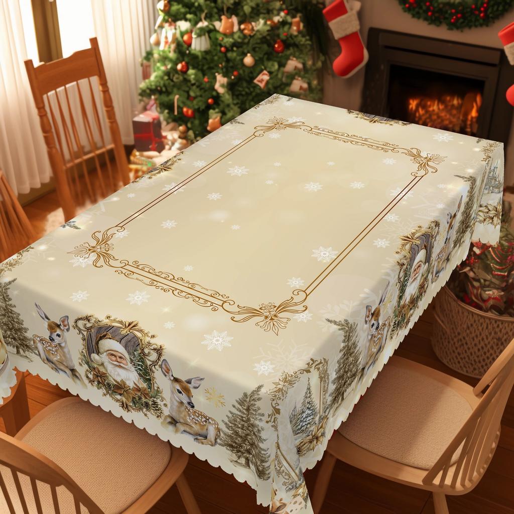 Vintage Santa Reindeer Christmas Tablecloth For Table Decor Party Decor Winter Xmas Tree Dining Table Cloth Christmas Decoration