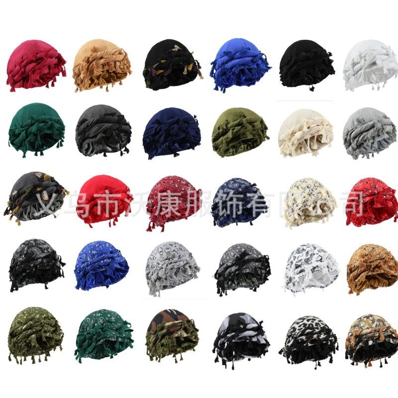 fringed headscarf hat, solid color cashew print twist tail hat, hip hop twist braided hat