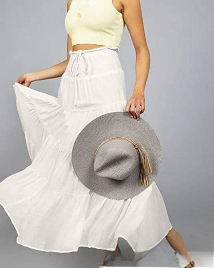 2026 Summer Fashion Women Bohemian High Waist Elastic A-Line Skirt
