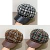 Vintage Plaid Beret Hat With Wide Brim For Women Winter Fashion Accessory