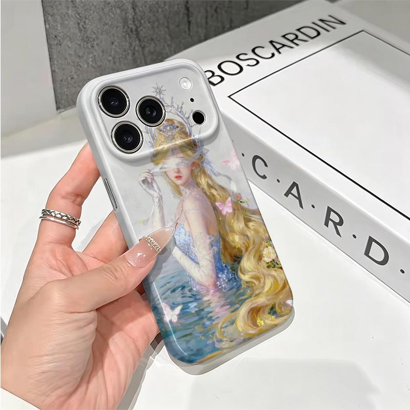Enchanted Water Nymph Ice Crown Lady Portrait Art Film Aesthetic Protective Shockproof Bumper Case Cover For iPhone 14 15 16 17 Pro Max Plus