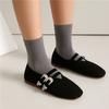 FOREADA Women Mary Janes Square Toe Flats Buckle Concise Glove Shoes Ladies Fashion Casual Shoes Spring Autumn Black Brown 46
