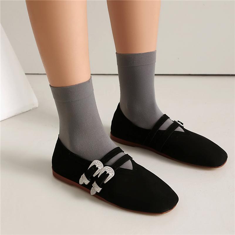 FOREADA Women Mary Janes Square Toe Flats Buckle Concise Glove Shoes Ladies Fashion Casual Shoes Spring Autumn Black Brown 46