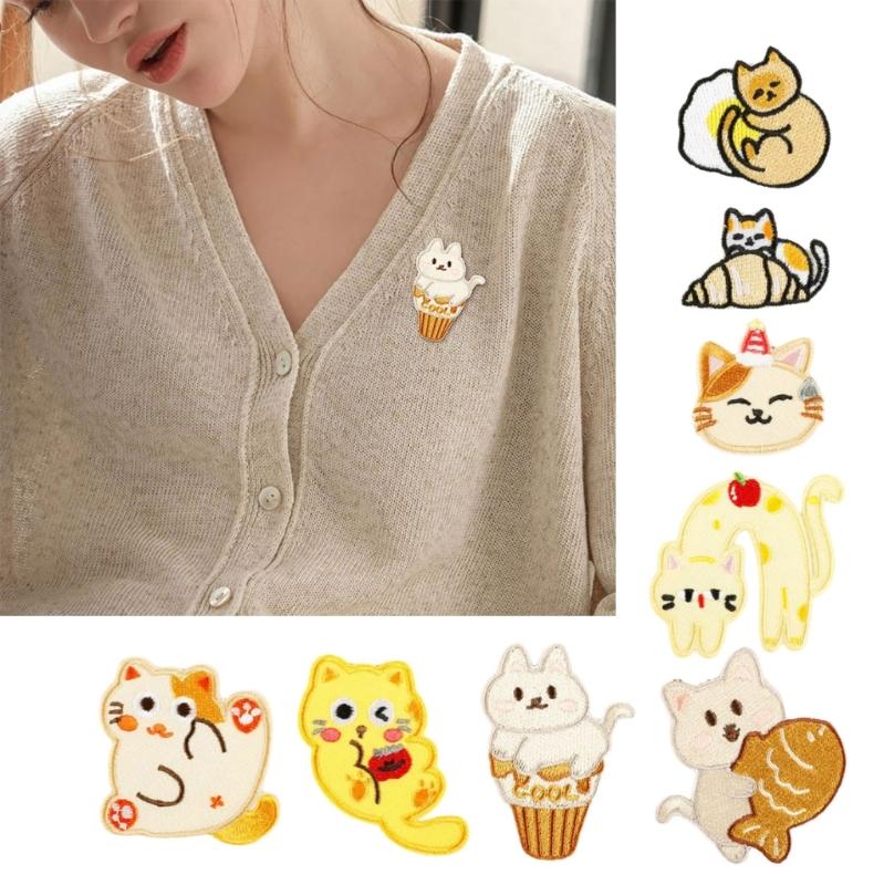 8 Pcs Cartoon Cats Iron On Patches Clothing Patches Animal Repair Patches Embroidery Patches for Bag Decoration