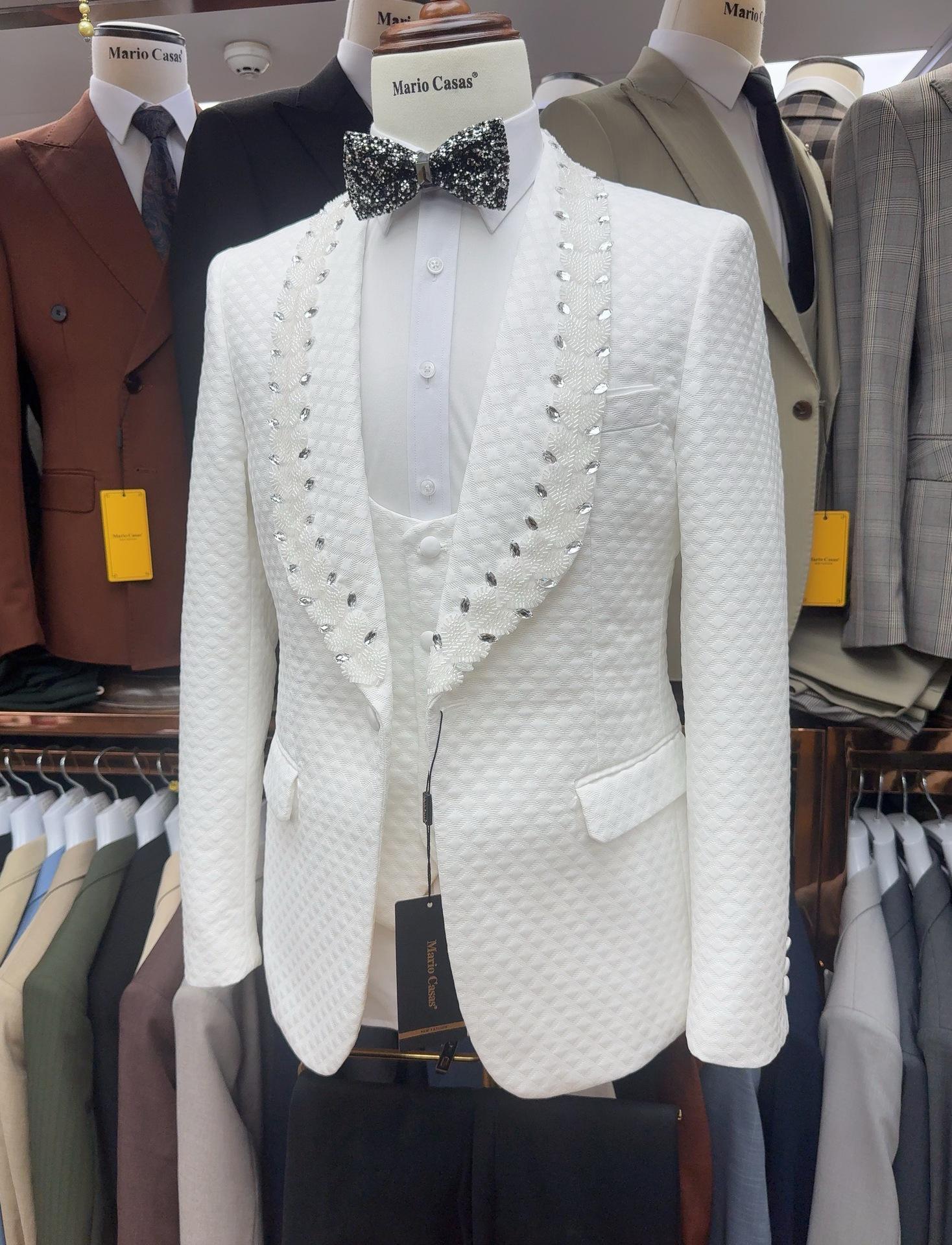 

2025 Men s Fashionable White Wedding Suit Set - Formal Wear M