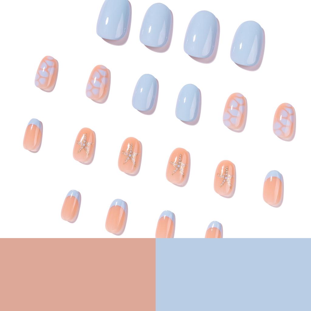 Blue Crocodile Texture Press On Nails with Star Decoration 24 Pieces Resin Manicure Wearable Artificial Nails