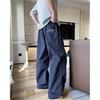 Navy Blue Wide Leg Letter Print Casual Pants Boys Loose Teen Sweatpants Outdoor Pleated Paratrooper Pants