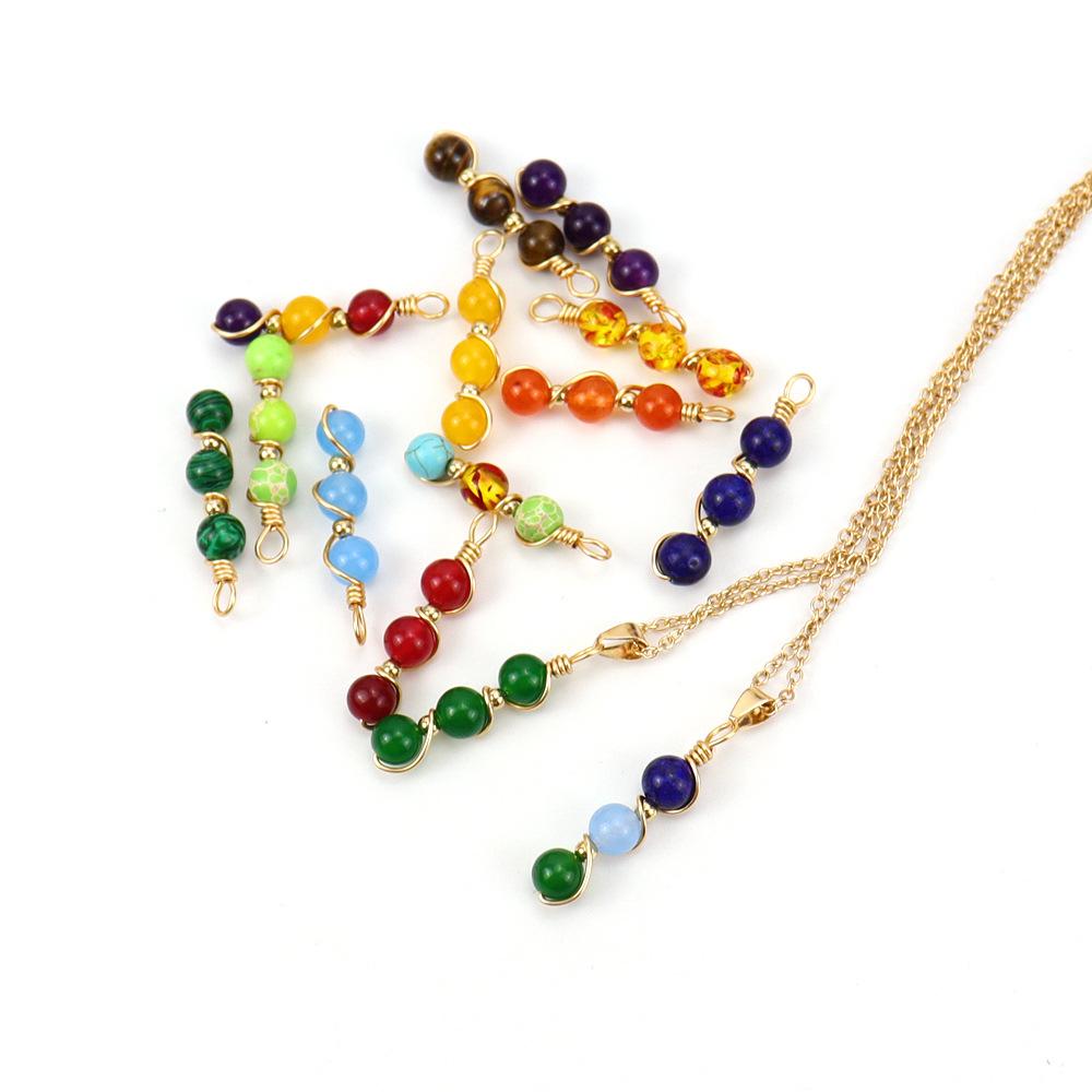 Hand-Wound Crystal Bead Agate Amethyst Pendant Necklace N709