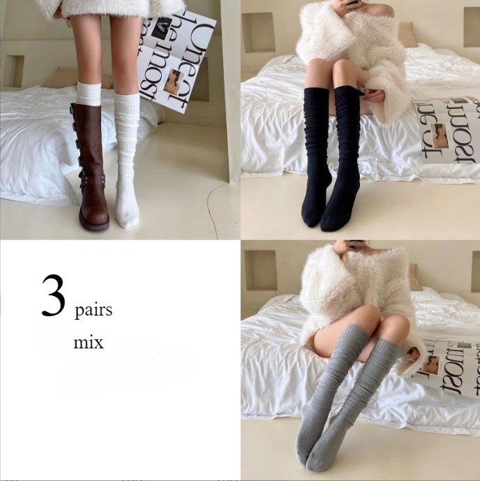 Spring Knee Length Stockings for Female White Pile Socks Fashion GIrls JK Slimming Boots Sock Japanese Calf Sock Cotton Footwear