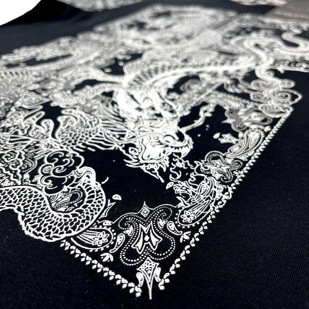 Used New BRAVE SOUL Paisley Panel Bandana Print Oriental Dragon Monochrome T-shirt UK Street M Size