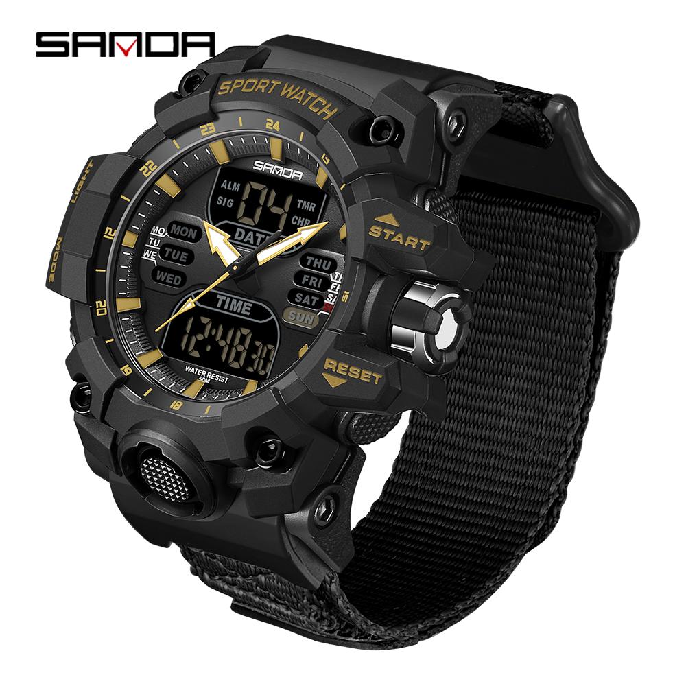 SANDA SD6126 Fashion Men's Watch Nylon Strap LED Sports Waterproof Men's Watch