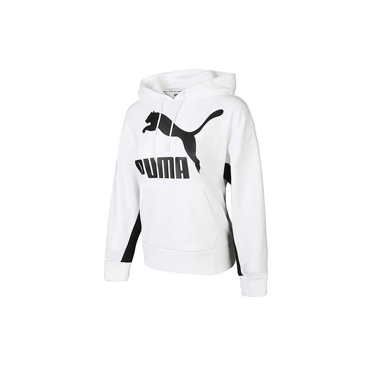 Puma Classics Logo Print Hoodie Women Tops White 599197-02