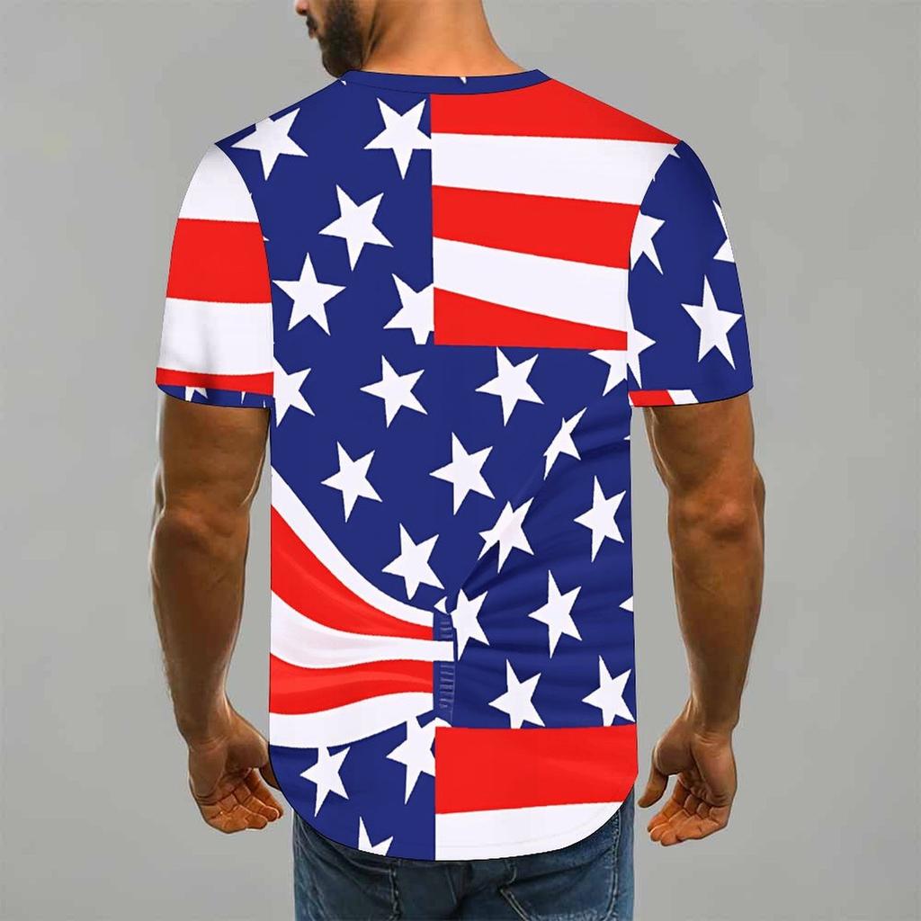 Women Short Sleeve Crew Neck T Shirt Red White Blue American Flag Star Stripe Print Top