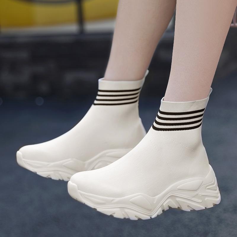Spring and summer fly-woven high-top sports and leisure shoes platform women's trendy shoes high-top foot socks shoes fashion women's shoes