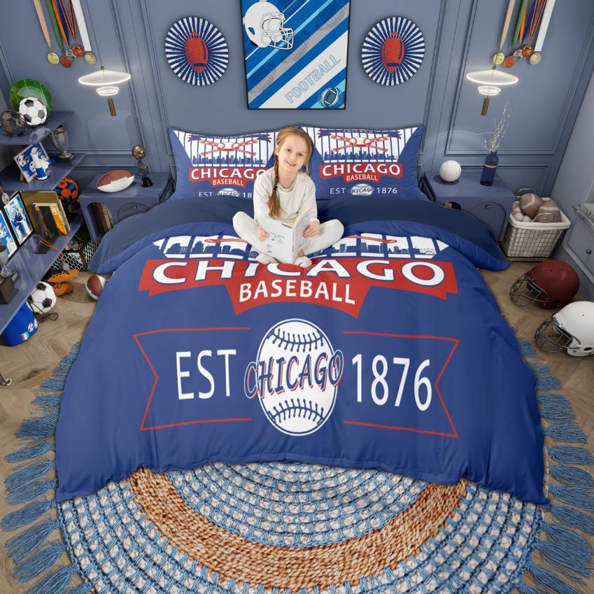Homewish Kids Baseball Duvet Cover Set Sports Theme Bedding Set Cityscape Print Bed Set Room Decor