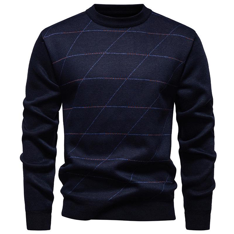 Men's Velvet-Lined Knit Sweater - Warm Autumn/Winter Round Neck for Middle-Aged Dads