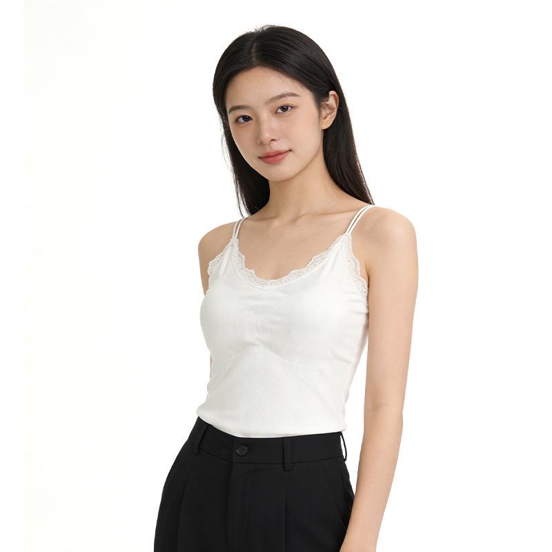 2026 Summer Korean Style Lace Trim Spaghetti Strap Slim Fit Knit Vest Large