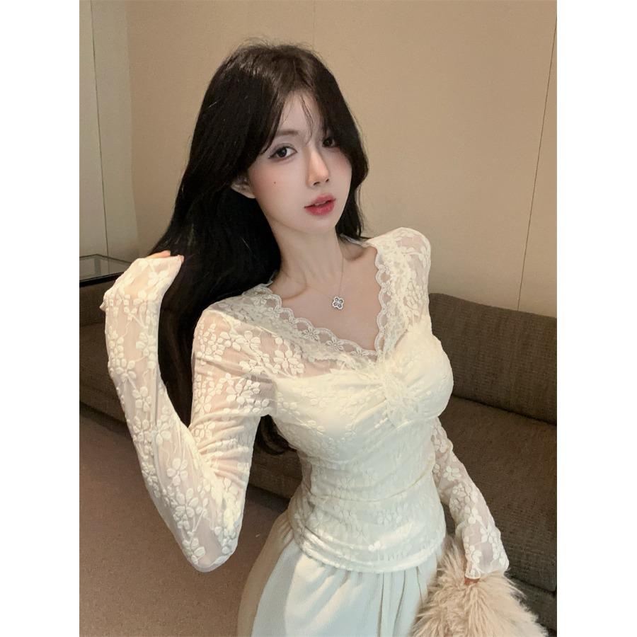 

Шикарный кружевной топ с V-образным вырезом: Элегантное нижнее и верхнее белье для весны и осени S (75-95 lbs)