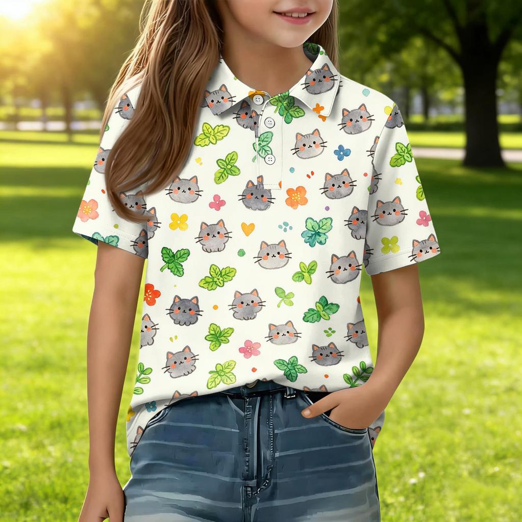 Children's Casual Short Sleeve Polo Shirt with Animal Print Lightweight Comfortable Soft Fabric Kids Summer Top