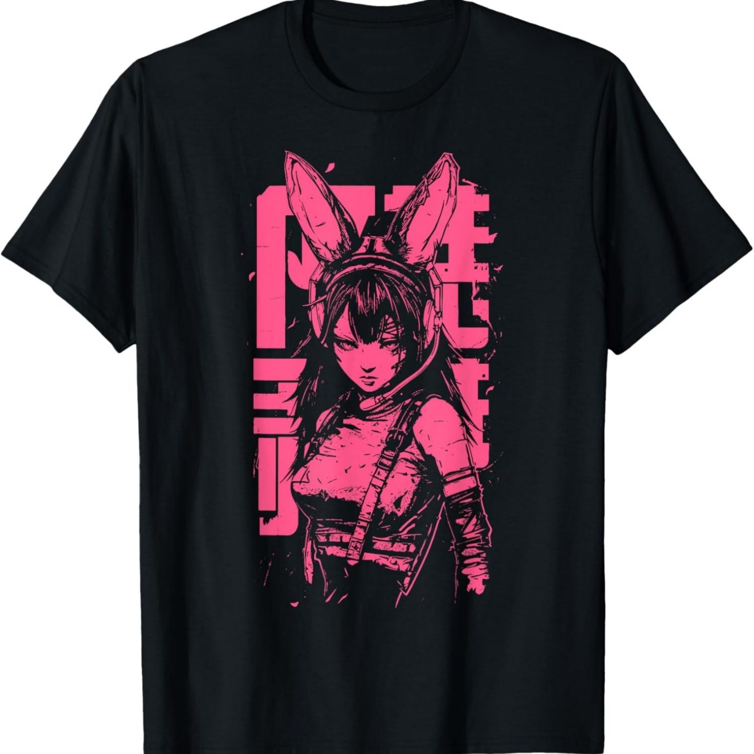 Аниме Манга Панк Девушка-Кролик _ Киберпанк Японский Харадзюку Футболка(2) S чёрный