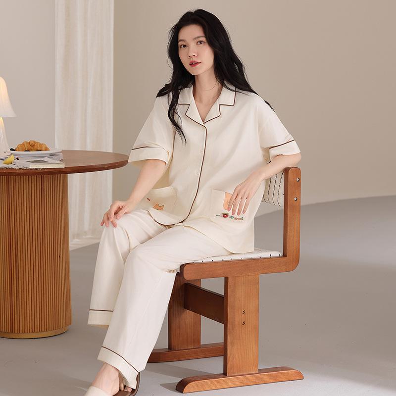 Short-sleeved Long Pants Pajamas Women's Senior Sense 1011 New Summer Pure Cotton Loungewear Women Can Wear Summer Suits
