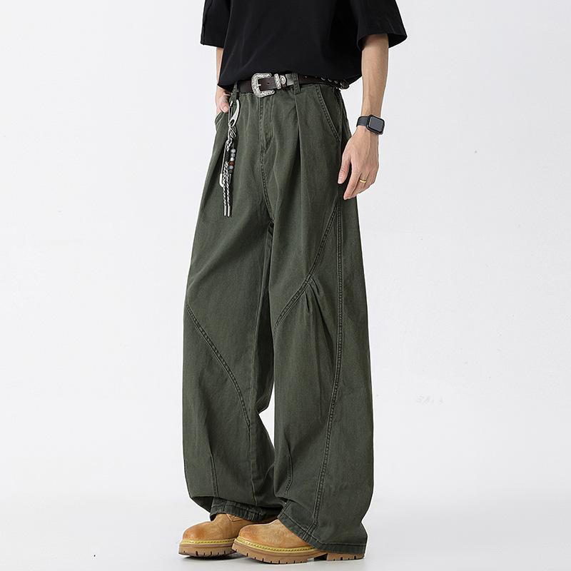 

Мужские и женские свободные прямые джинсовые комбинезоны, брюки широкого кроя 3XL зелёный