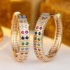 Double Row Rainbow Zircon Small Round Stone Hoop Earrings For Women Vintage Gold Color Ear Buckle Wedding Jewelry Valentine Gift