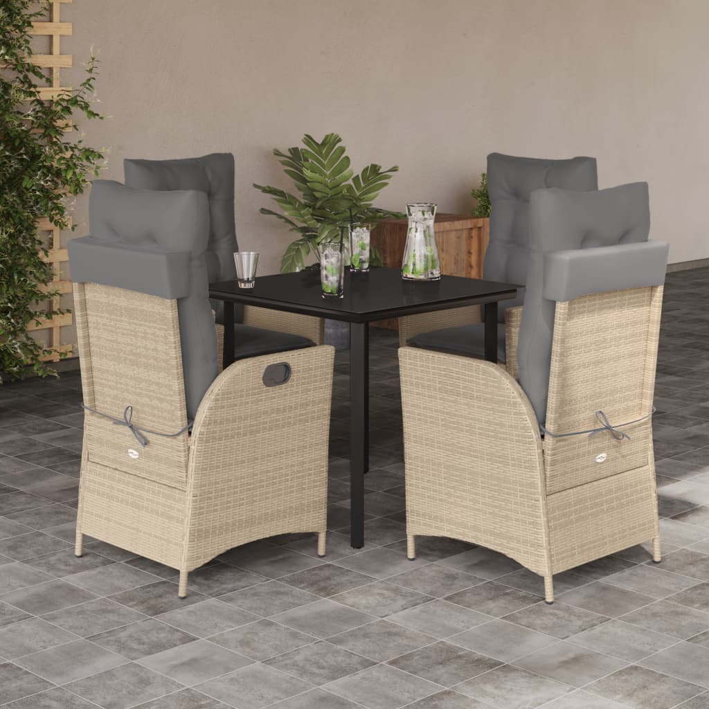 5 Piece Outdoor Dining Set with Cushions Beige Poly Rattan