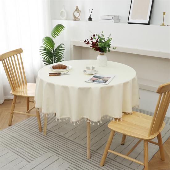 Decorative Tablecloth Solid Color Stain Resistant Washable Easy Care Dining Table Mat Round Tablecloth Ornament