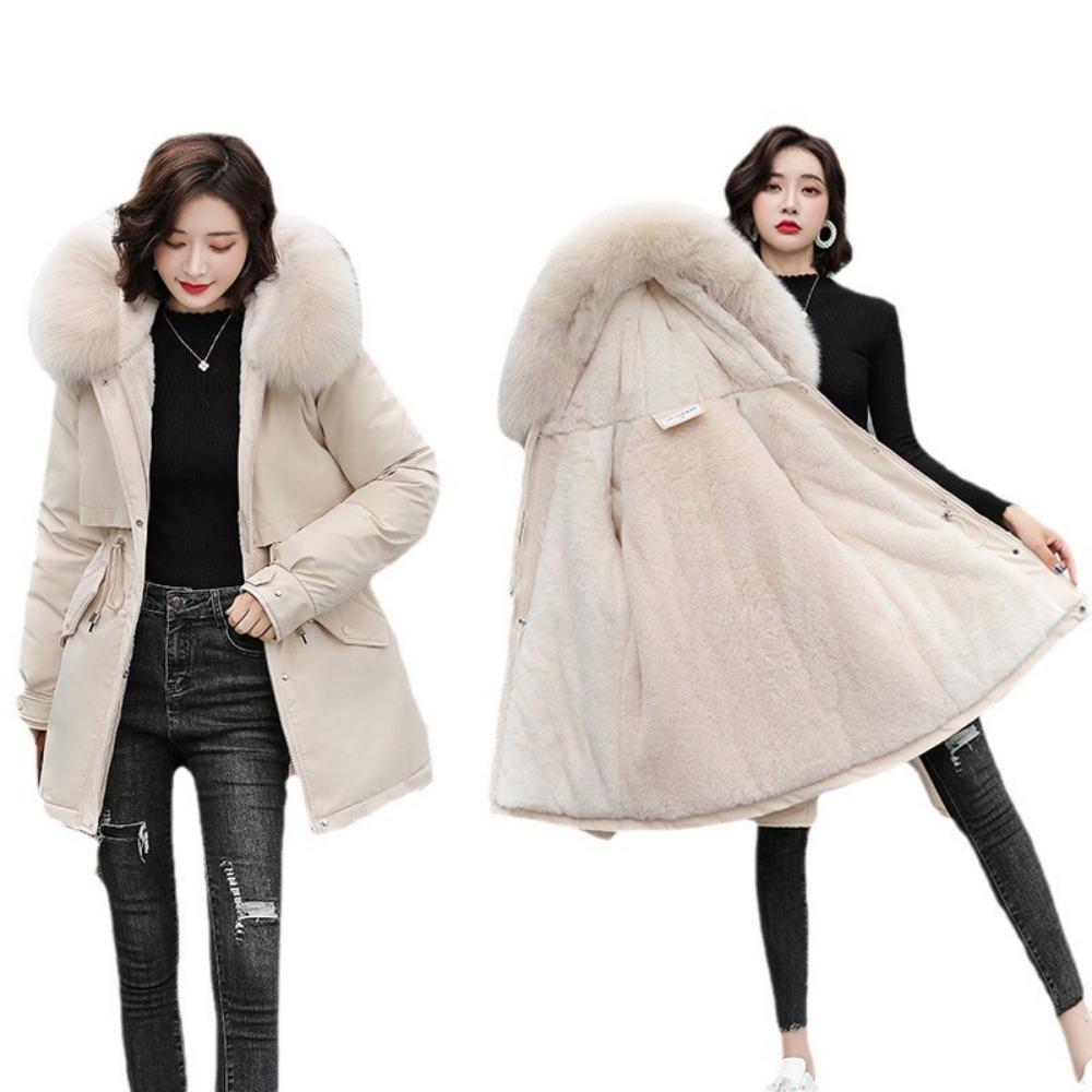 New large-size tooling cotton-padded women's long large fur collar velvet Korean version slim-fitting cotton-padded women's pie overcome coat