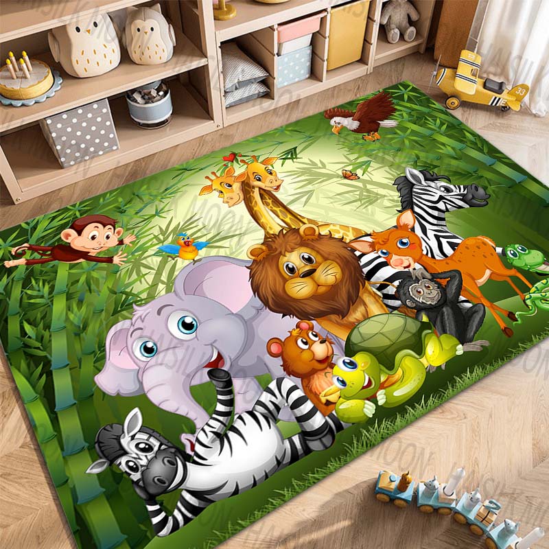Multiple sizes Cartoon Zoo Theme Pattern Carpets for Bedroom Living Room Mat Creative Door Mat Dressing Room Rugs Luxury Gifts