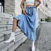 Women Elastic High Waist Bandage  A Line Ruffles Jean Denim Skirt