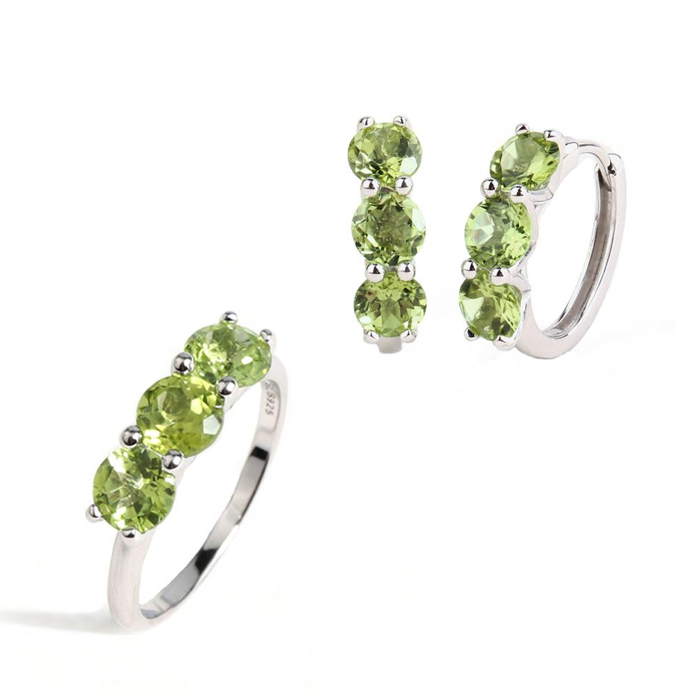 

Серебро S925 Простые серьги и кольцо с застежкой из натурального перидота, набор изящных ювелирных украшений с настоящими драгоценными камнями для леди, подарки на день рождения, юбилей US RING SIZE:6# белый