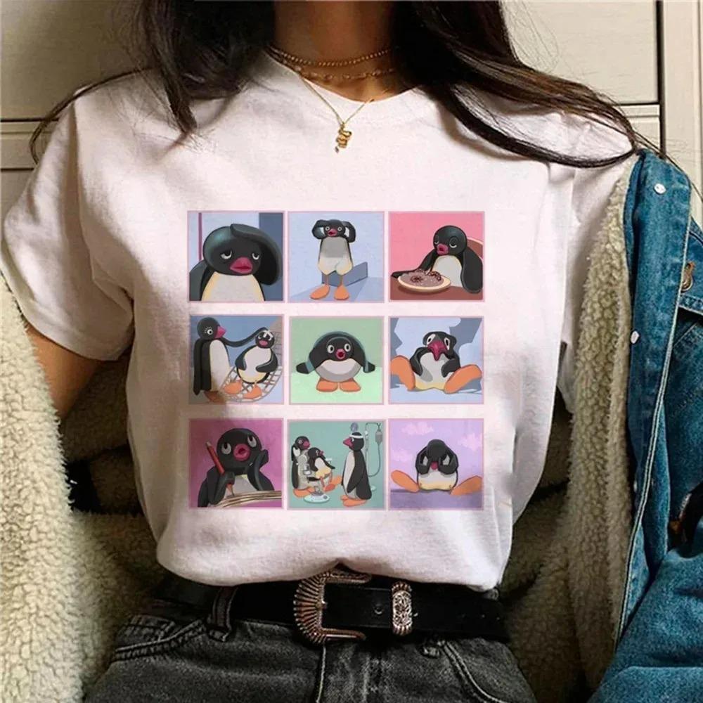 Funny Pingu Print Women's T-Shirt Unique Casual Cute Street Short-Sleeve T-Shirt Breathable Women's Top Kawaii Clothing