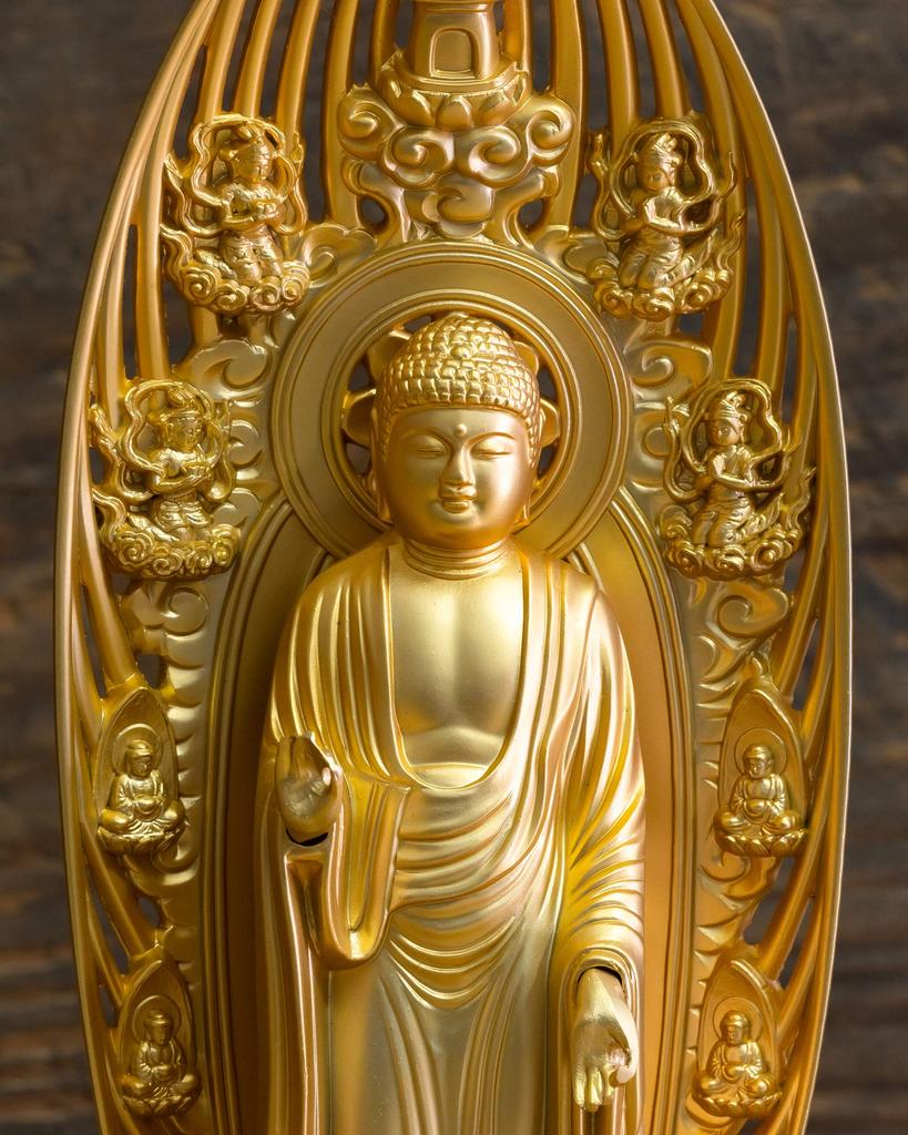 Amitabha Buddha 17cm Makita Original Takaoka Bronzeware Buddha Statue, Boat-Shaped, (Gold Plated/24K Gold), Sculptor Shuun, Model, "Jodo Sect,"