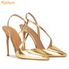 Fashion Solid Color PU Cross Back Strap Sandals Women Fashion Summer Shine Leather Pumps Slip on Pointed Toe Stiletto Heels Sandals
