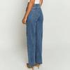 GMXIA Damen Schräge Taille Überkreuzt Vintage Perlenbesetzt Gerade Raw Edge Denimhose