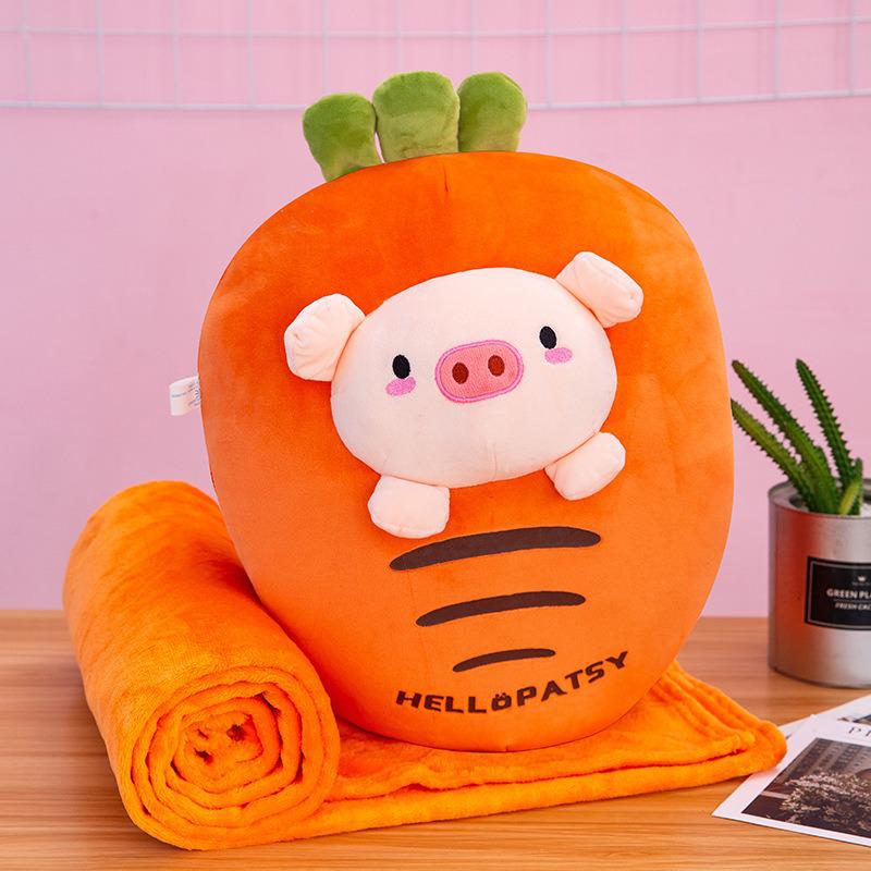 Strawberry Hugging Pig & Little Bear Plush Toy Blanket – Dual-use Nap & Travel Comfort for Kids