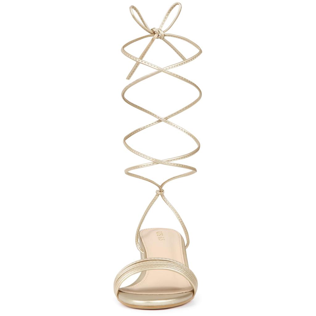 Allegra K Women's Sparkle Strap Lace-Up Block Heel Sandals, Gold, Size 26.0cm