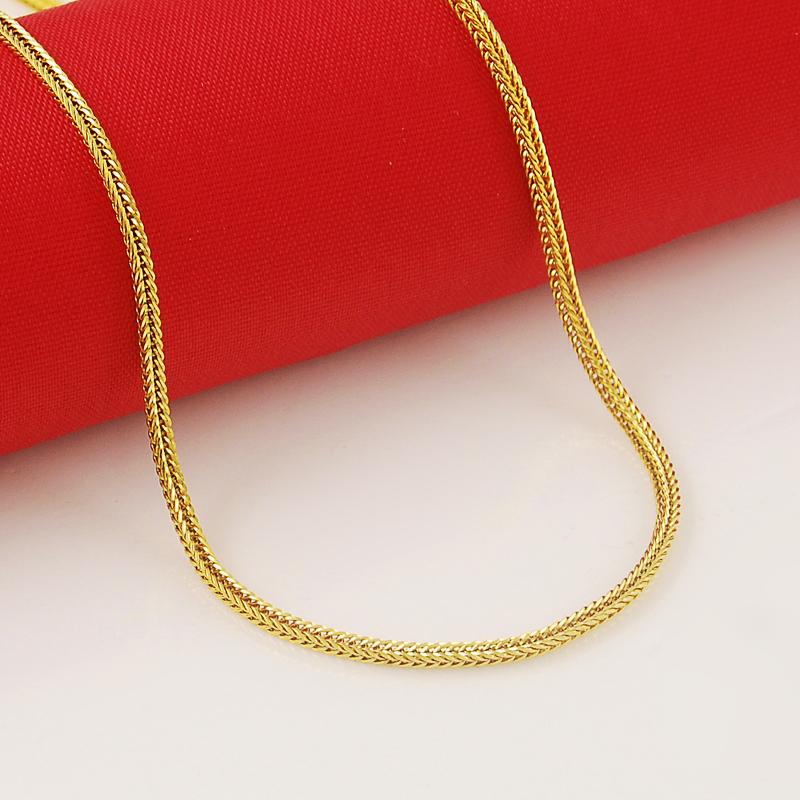 24k Real Gold Necklace Plating Gold 2mm Snake Bone Necklace For Women 'S Wedding Birthday Gift