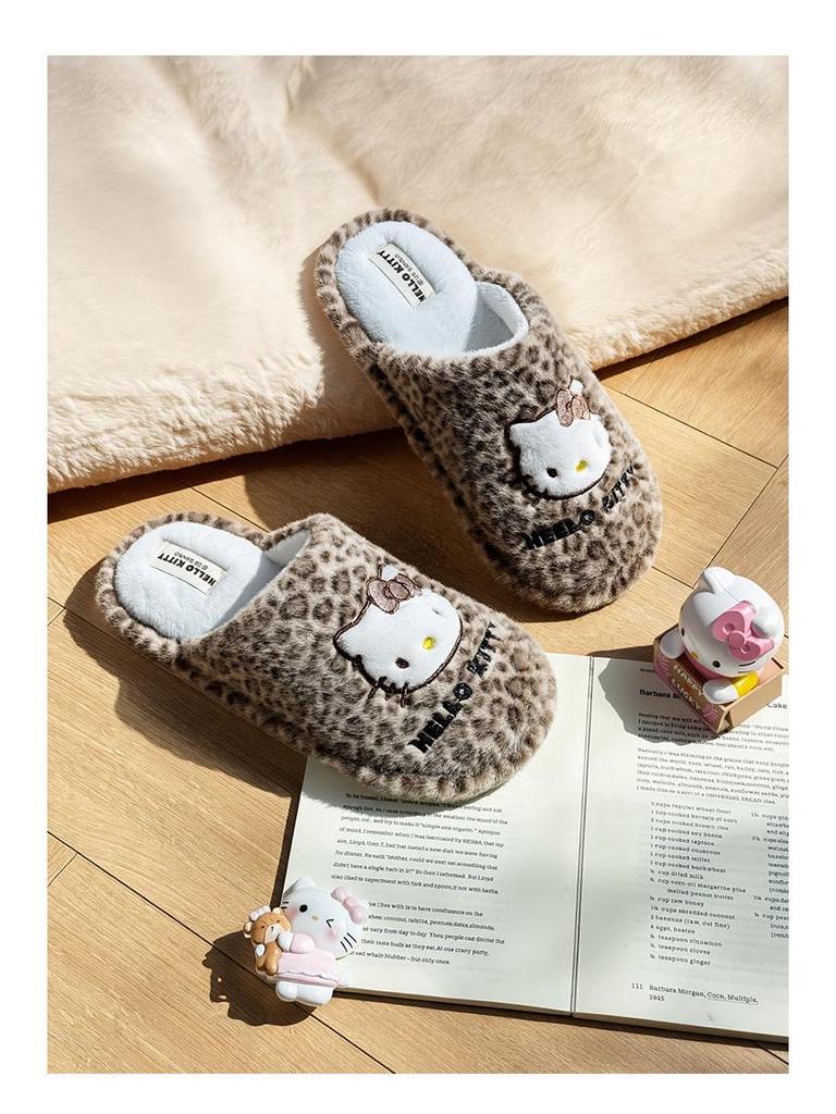 Sanrio Kočička s leopardím vzorem Dámské zimní teplé protiskluzové pantofle