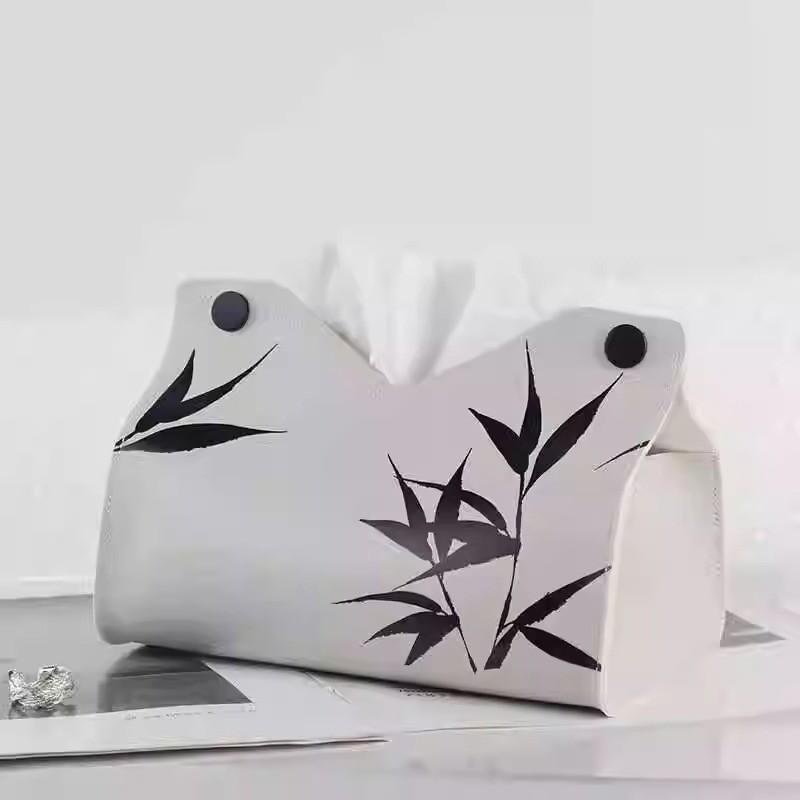 Modern Bamboo Leaf Ink Tissue Holder With Design For Home And Hotel Use