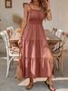 Spring and Summer New European and American Suspender Layered Waist Solid Color Slim Dress Women's Dress