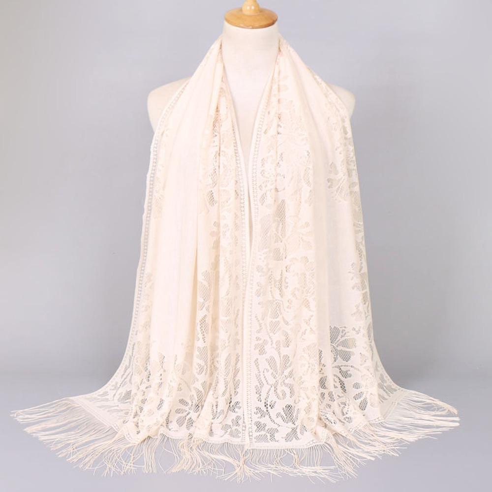 Breathable Hollow Women Lace Shawl Tassel Mesh Yarn Summer Wraps Shawl Comfortable Hijab Cover Wedding Shawl