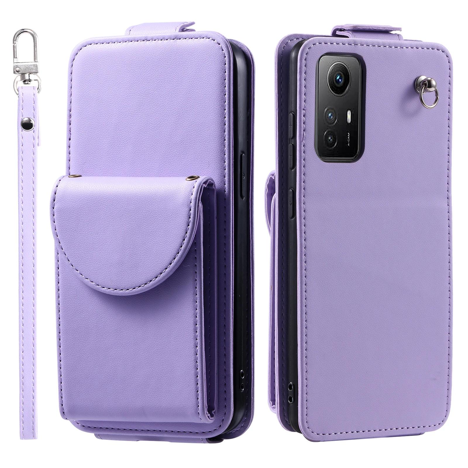 Кошелек-сумка через плечо с отделениями для карт, кожаный чехол для Xiaomi Redmi Note 13 Pro Plus 12 11 12T 13T POCO X5 F4, вертикальный длинный чехол на шнурке For Redmi Note 13 5G фиолетовый