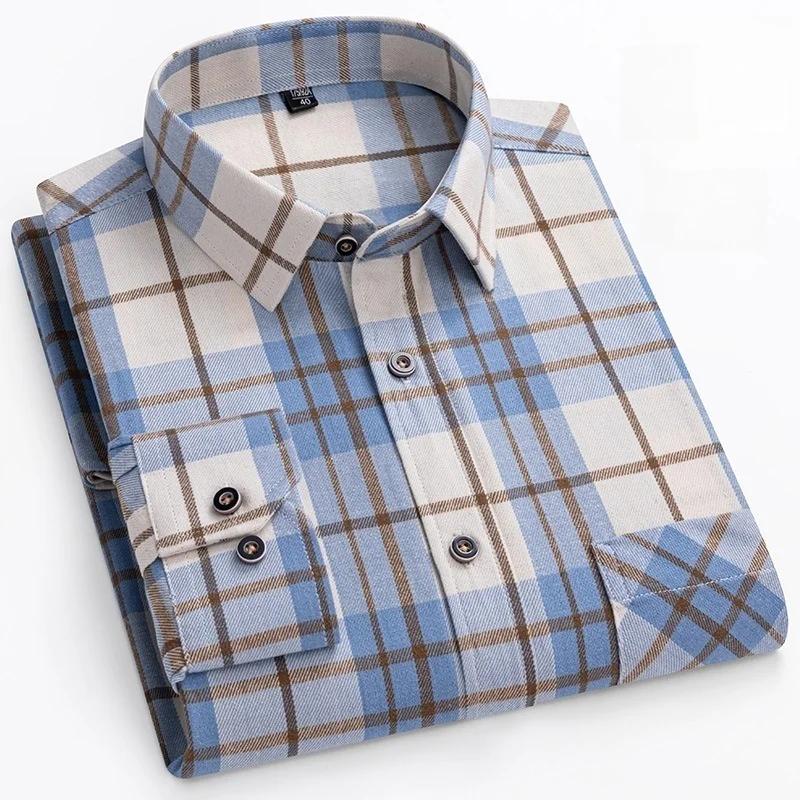 Camisas de Franela a Cuadros Para Hombre Manga Larga 100% Algodón Moda Casual Suave Ajuste Estándar Hombre Blusa Ropa Bolsillo Talla Grande 7XL 8XL